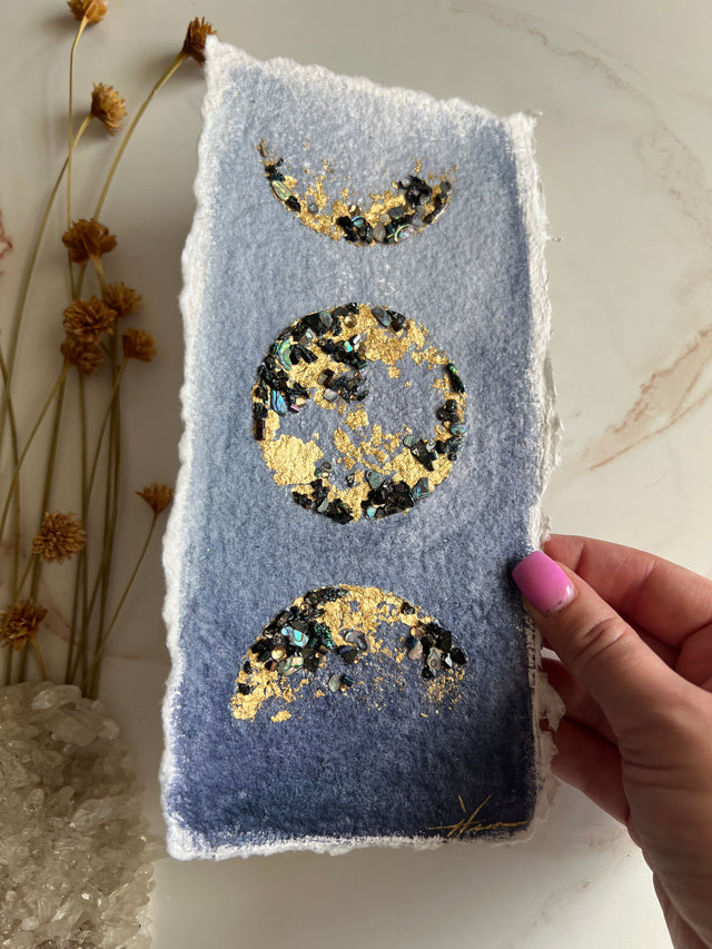 Crystal moon phase, blue and gold