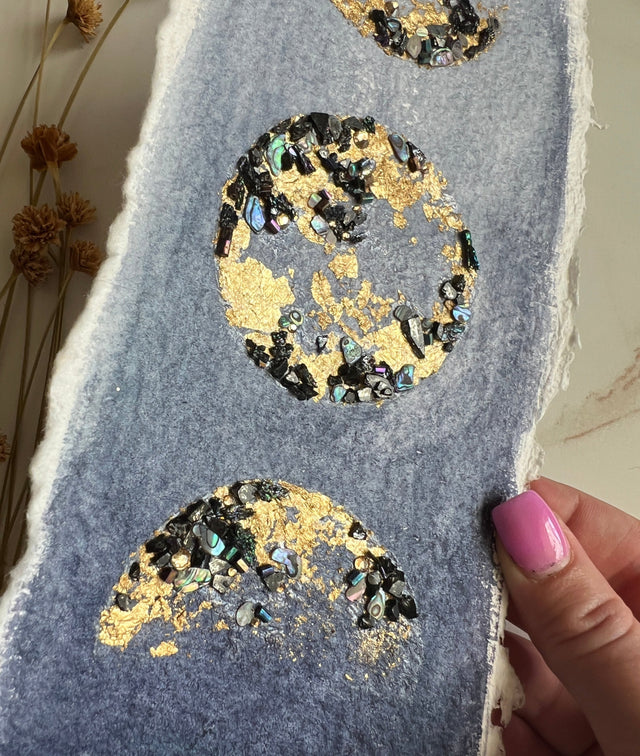 Crystal moon phase, blue and gold