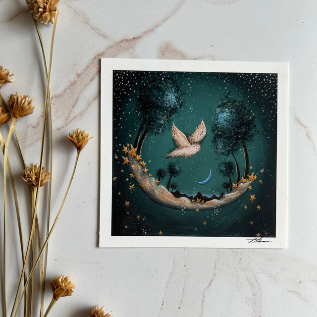 "Snowy Owl and the Blue Moon" mini print