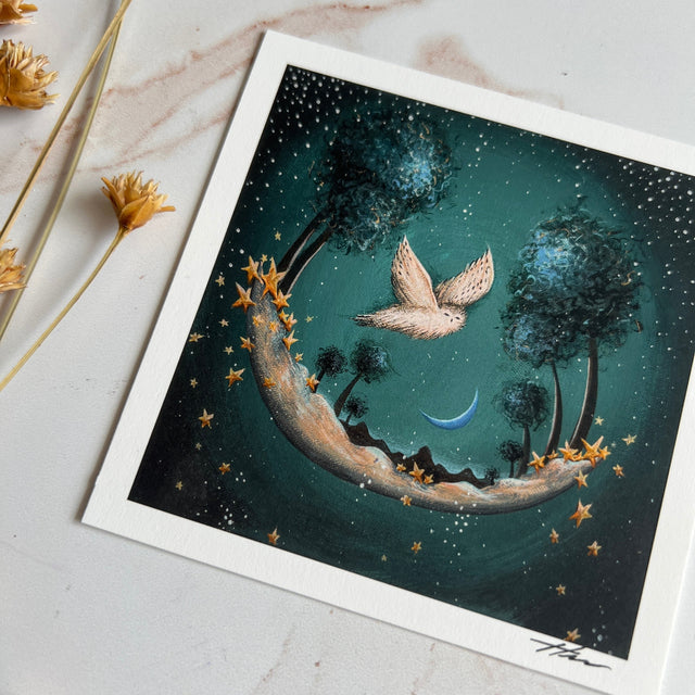 "Snowy Owl and the Blue Moon" mini print