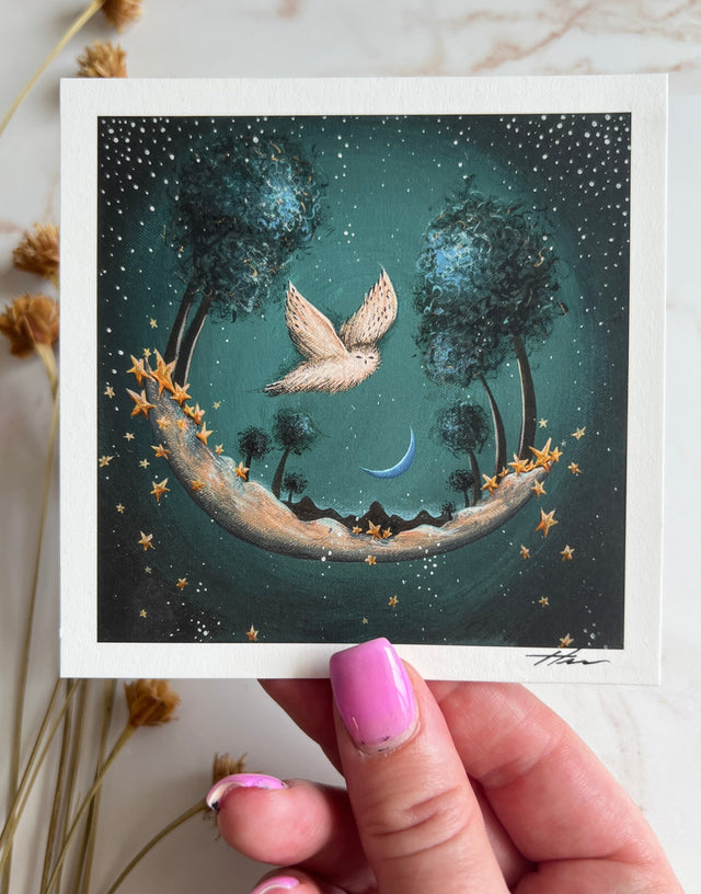 "Snowy Owl and the Blue Moon" mini print