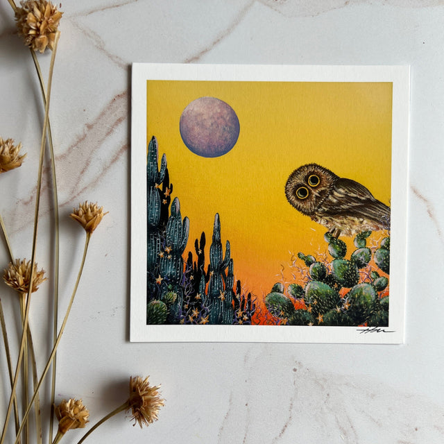 "Saw-Whet and the Desert Moon" mini print