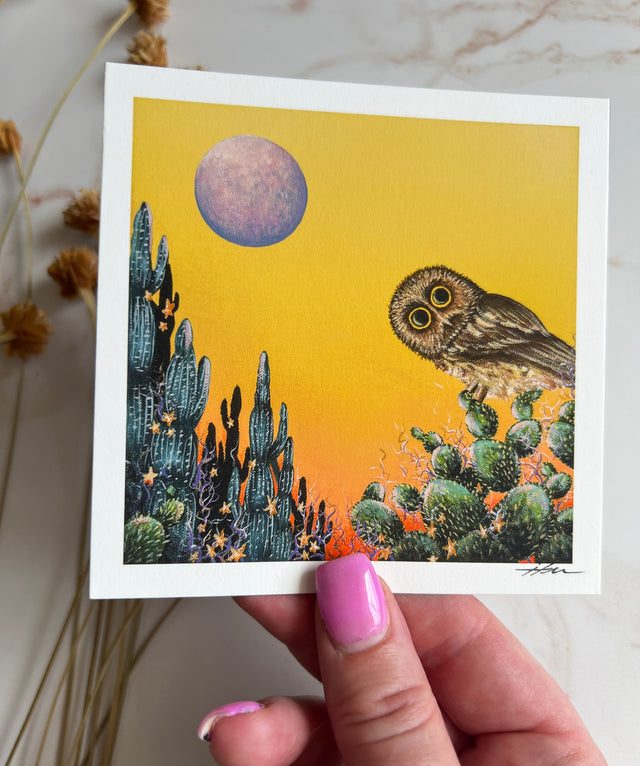 "Saw-Whet and the Desert Moon" mini print