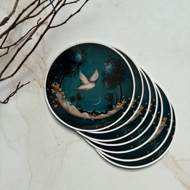 "Snowy Owl and the Blue Moon", single sticker