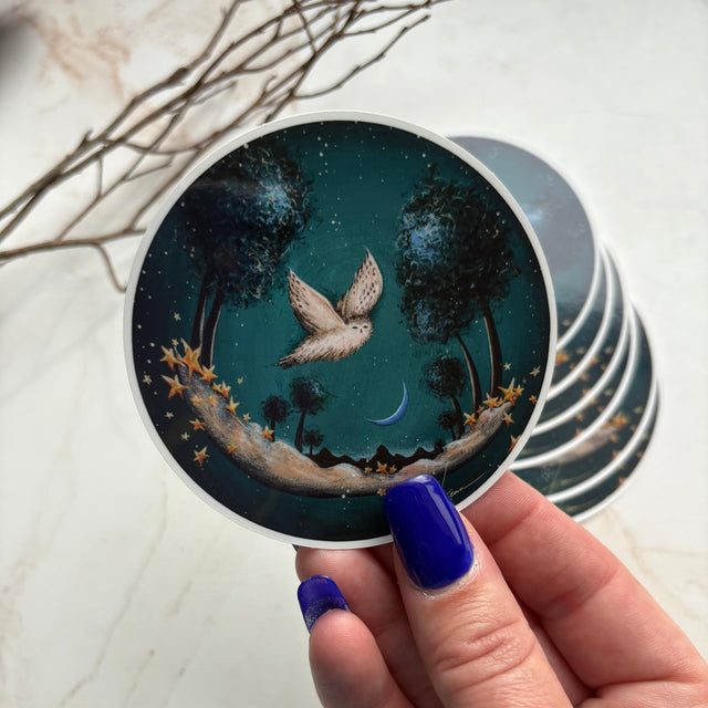 "Snowy Owl and the Blue Moon", single sticker