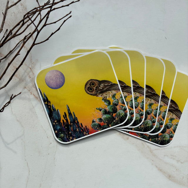 "Saw-Whet and the Desert Moon", single sticker