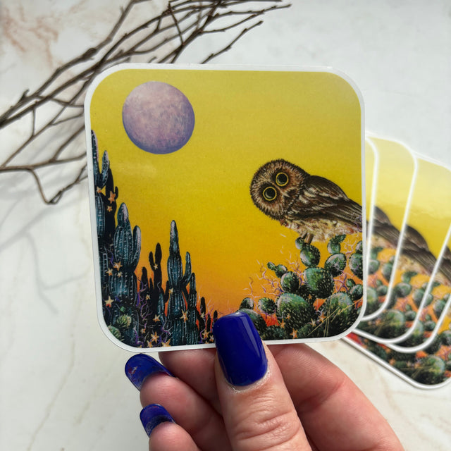 "Saw-Whet and the Desert Moon", single sticker