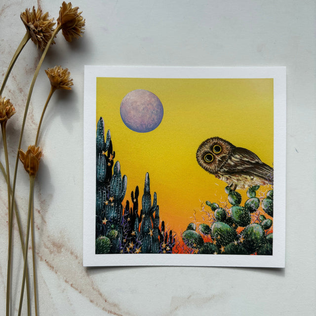 "Saw-Whet and the Desert Moon" mini print