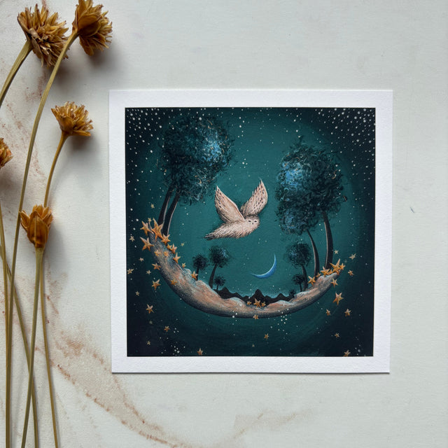 "Snowy Owl and the Blue Moon" mini print