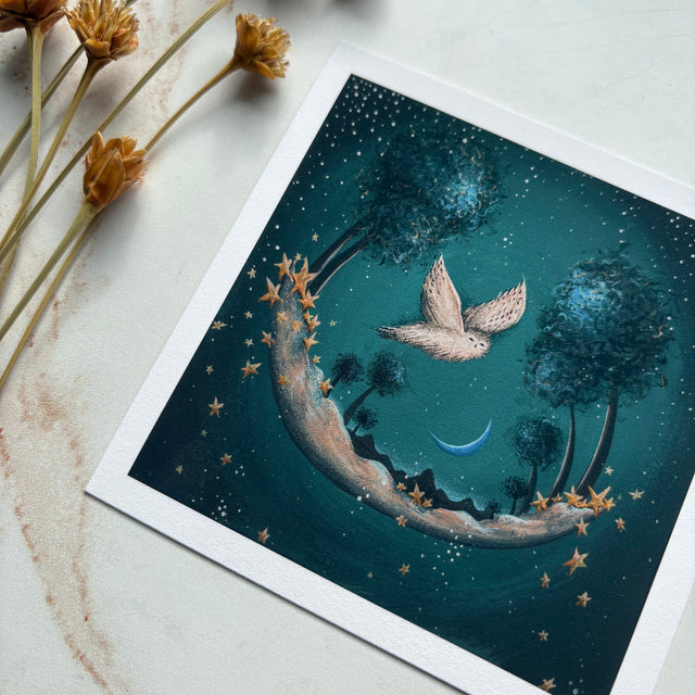 "Snowy Owl and the Blue Moon" mini print