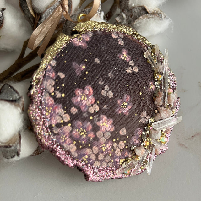 Pink Flowers, hand-painted ornament