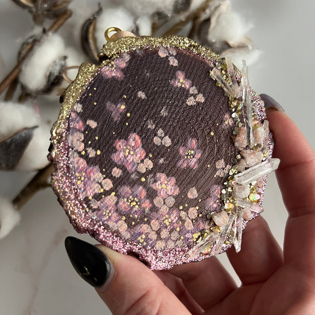 Pink Flowers, hand-painted ornament