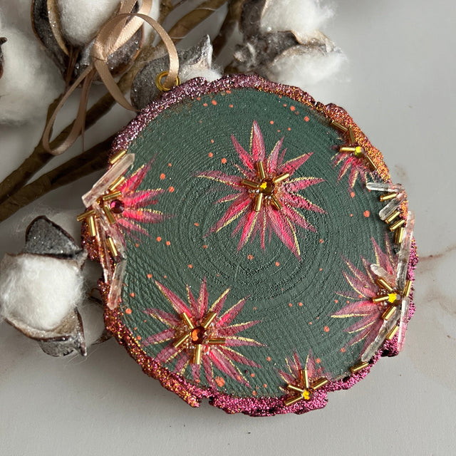 Hot Pink Flowers, hand-painted ornaments