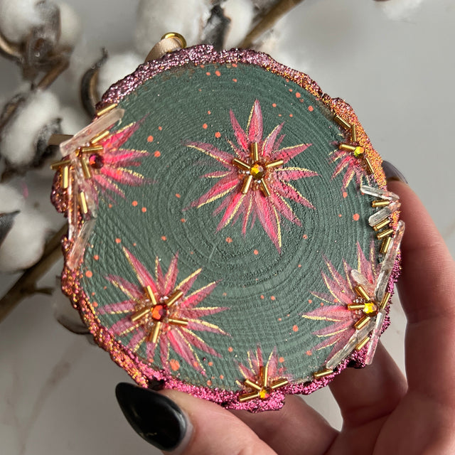 Hot Pink Flowers, hand-painted ornaments