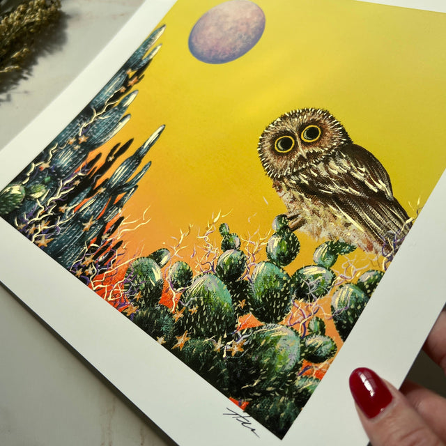 "Saw-Whet and the Desert Moon", print