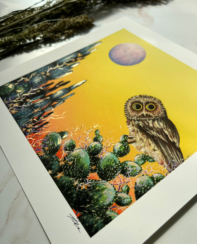 "Saw-Whet and the Desert Moon", print