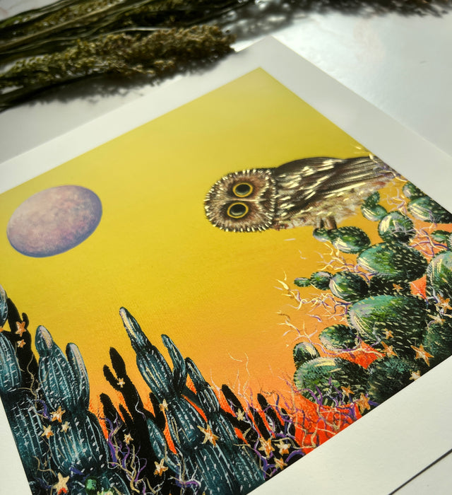 "Saw-Whet and the Desert Moon", print