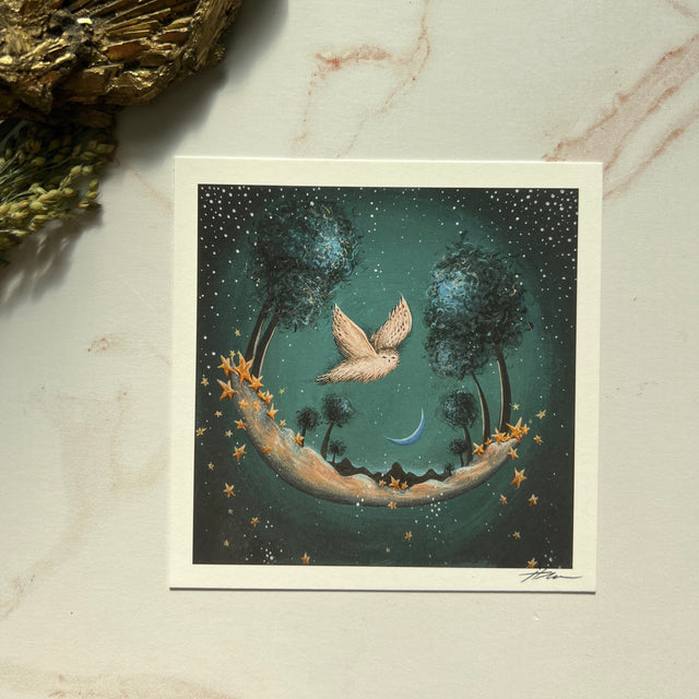 "Snowy Owl and the Blue Moon" mini print