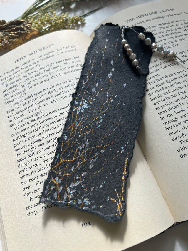 Hand-painted bookmark, Silver Leavesp