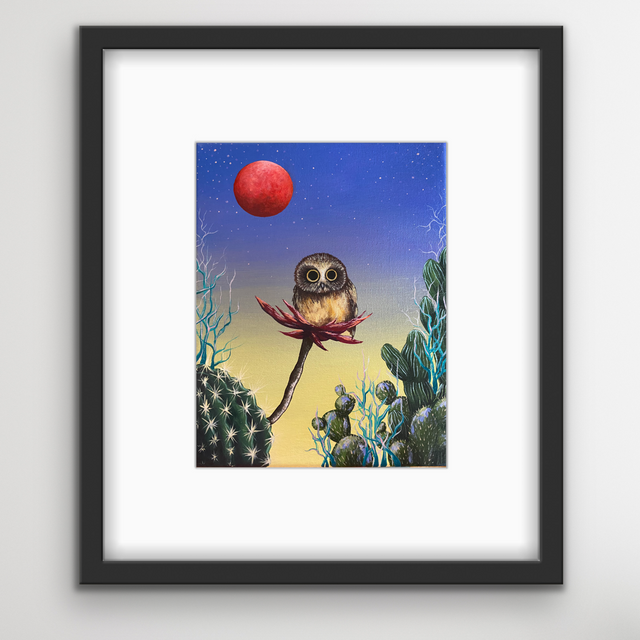 "Saw-Whet and the Blood Orange Super Moon", print