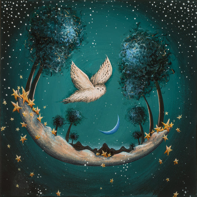 "Snowy Owl and the Blue Moon", print