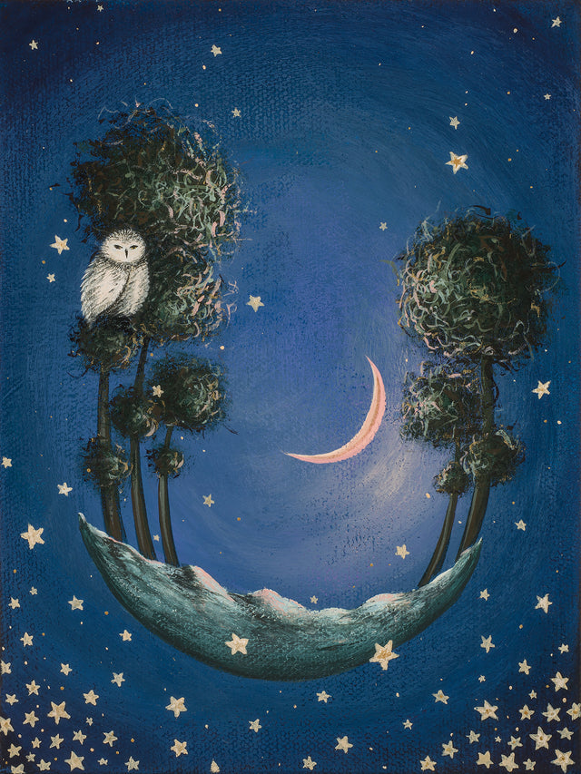 Original art, acrylic painting, "Snowy Owl in Tree"