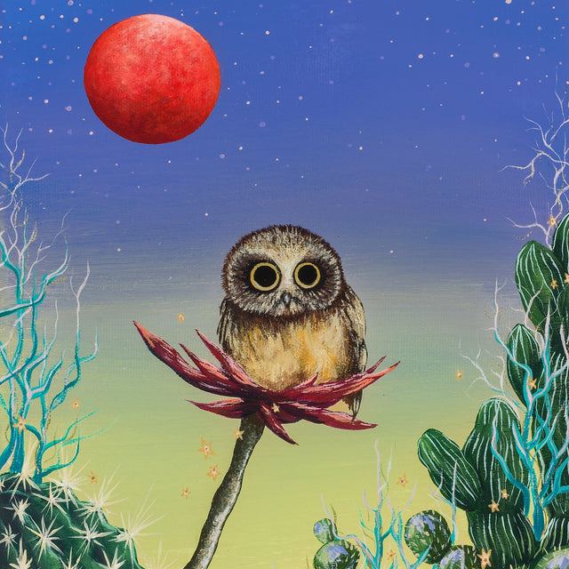 "Saw-Whet and the Blood Orange Super Moon", print