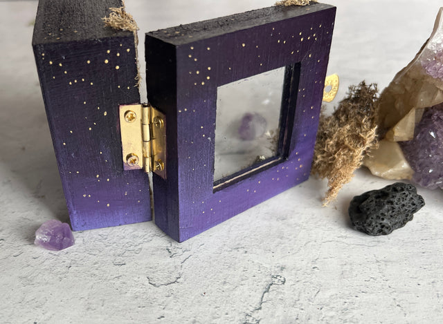 Magical diorama, mini dreamworld, shadow box, dark purple