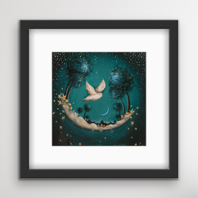 "Snowy Owl and the Blue Moon", print