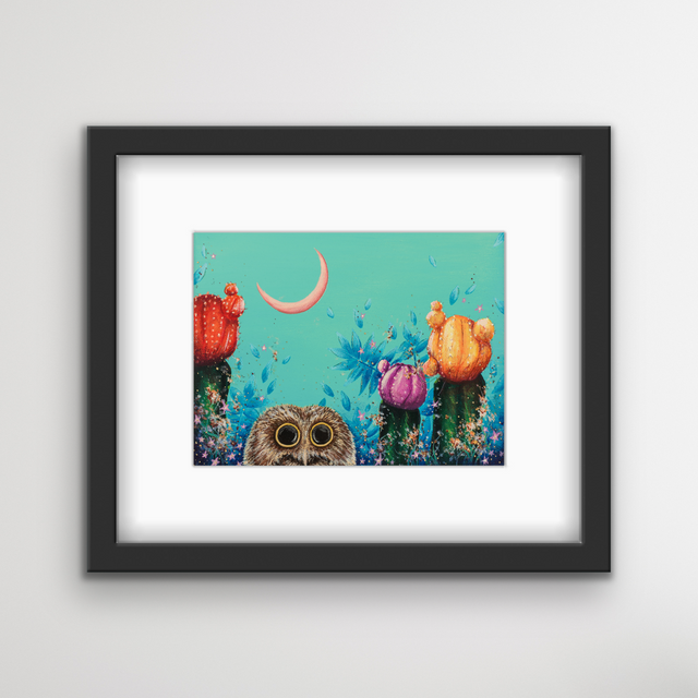 "Saw-Whet and Moon Cacti", print