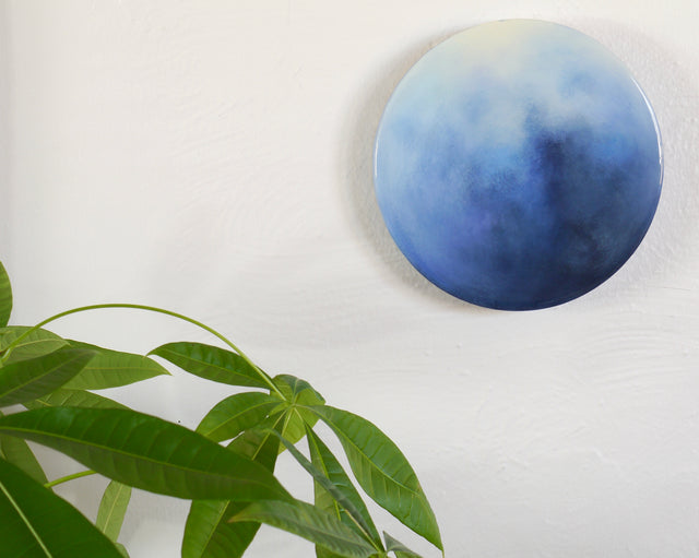 Original art, acrylic on wood panel, resin coated, “Blue Moon”